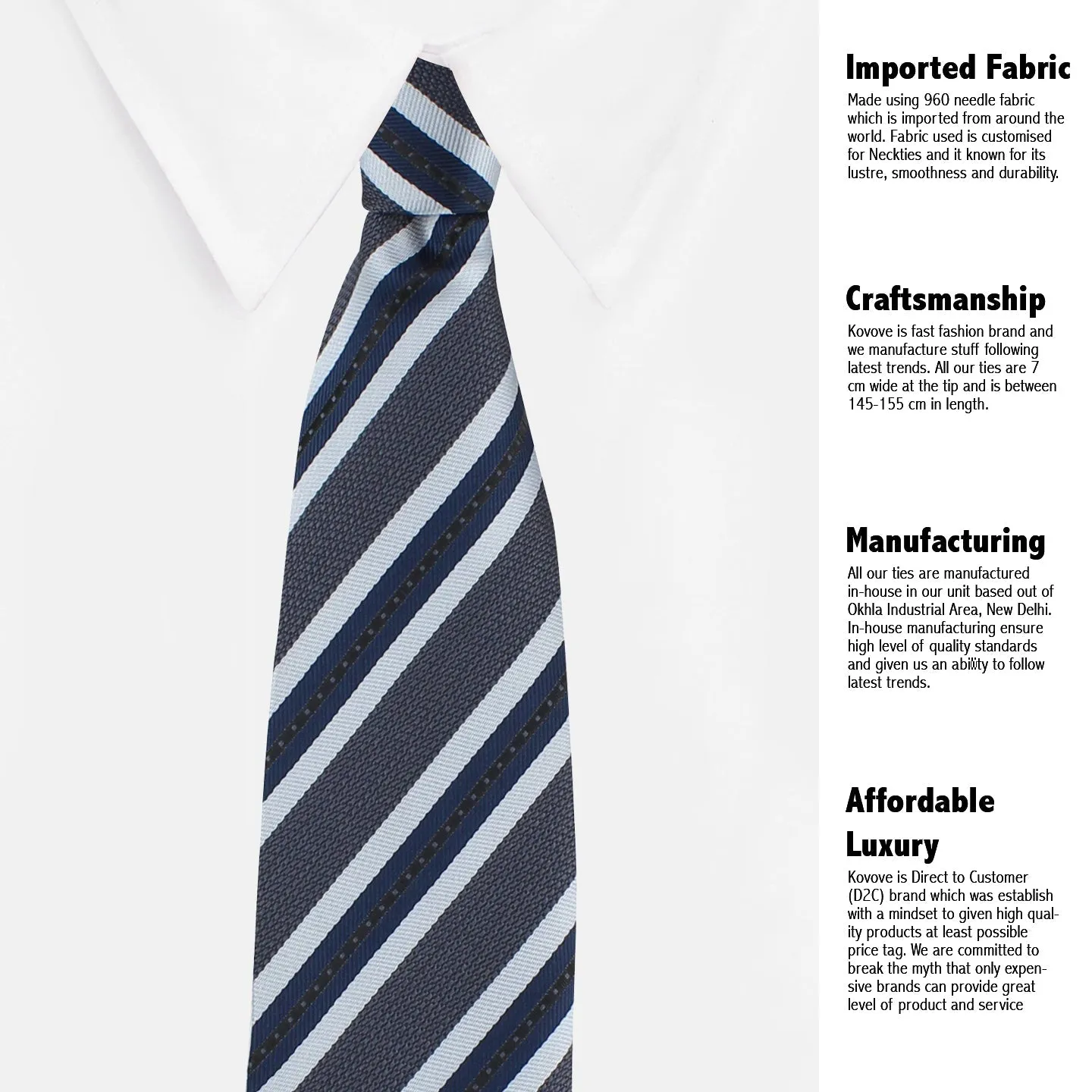Kovove The Striped Affair Grey Necktie and Pocket Square Gift Box