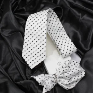 Kovove White Paisley Necktie and Pocket Square Gift Box