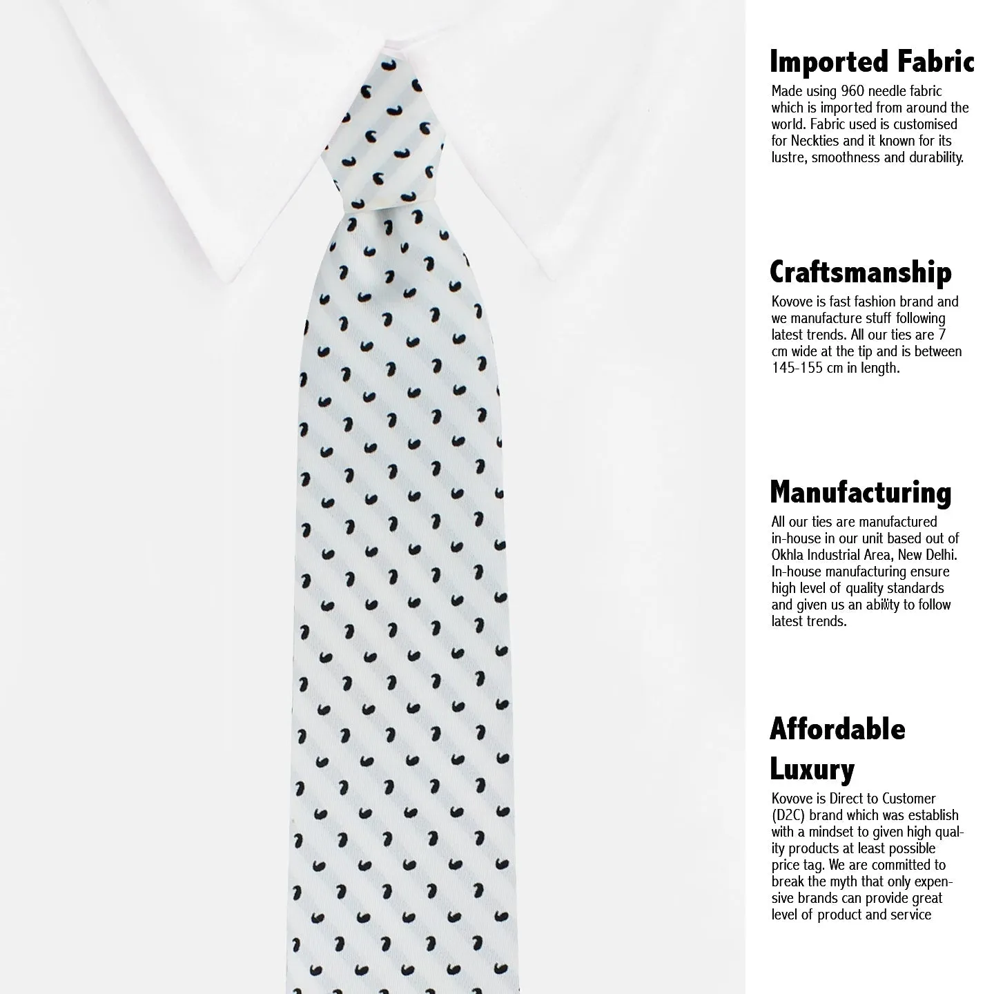 Kovove White Paisley Necktie and Pocket Square Gift Box