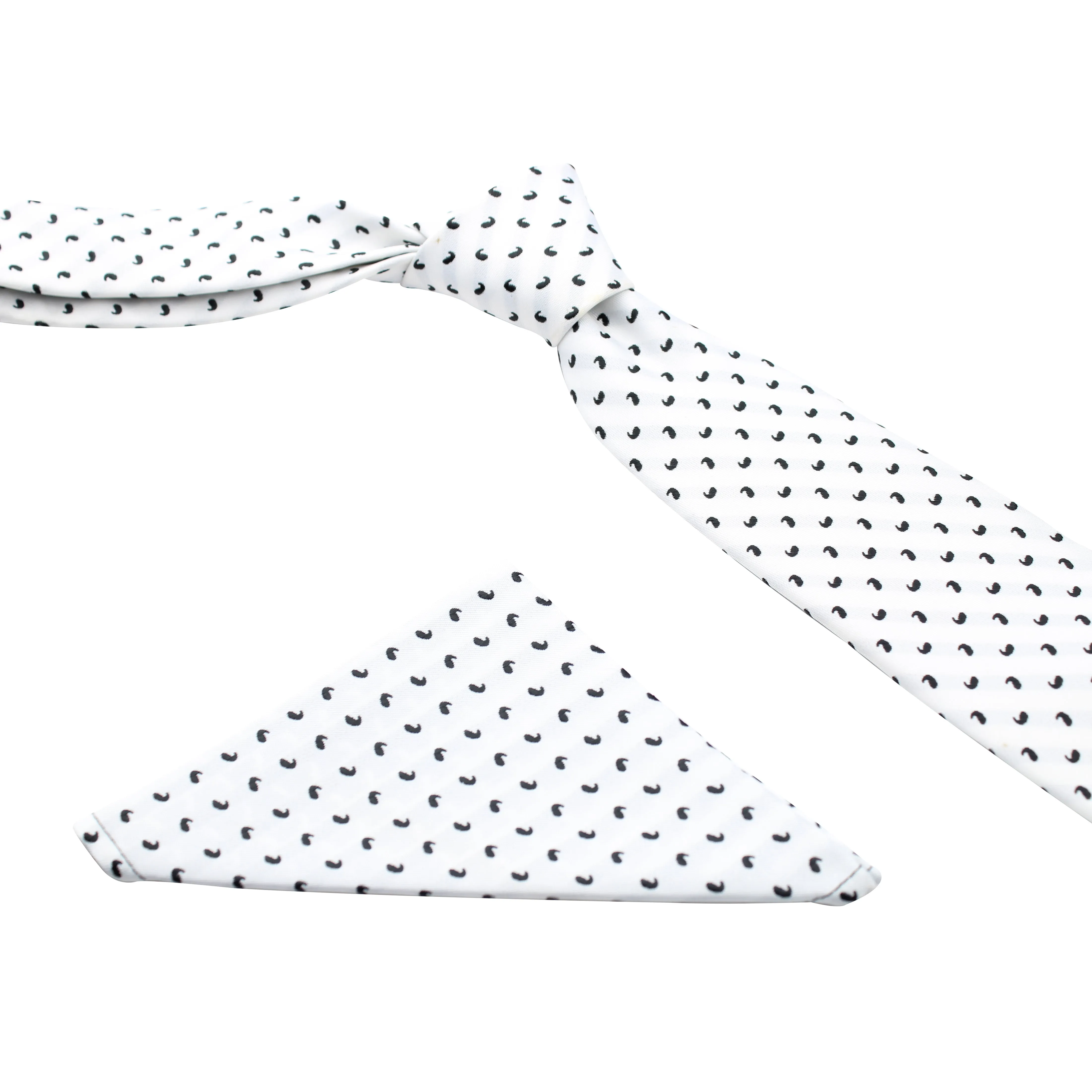 Kovove White Paisley Necktie and Pocket Square Gift Box