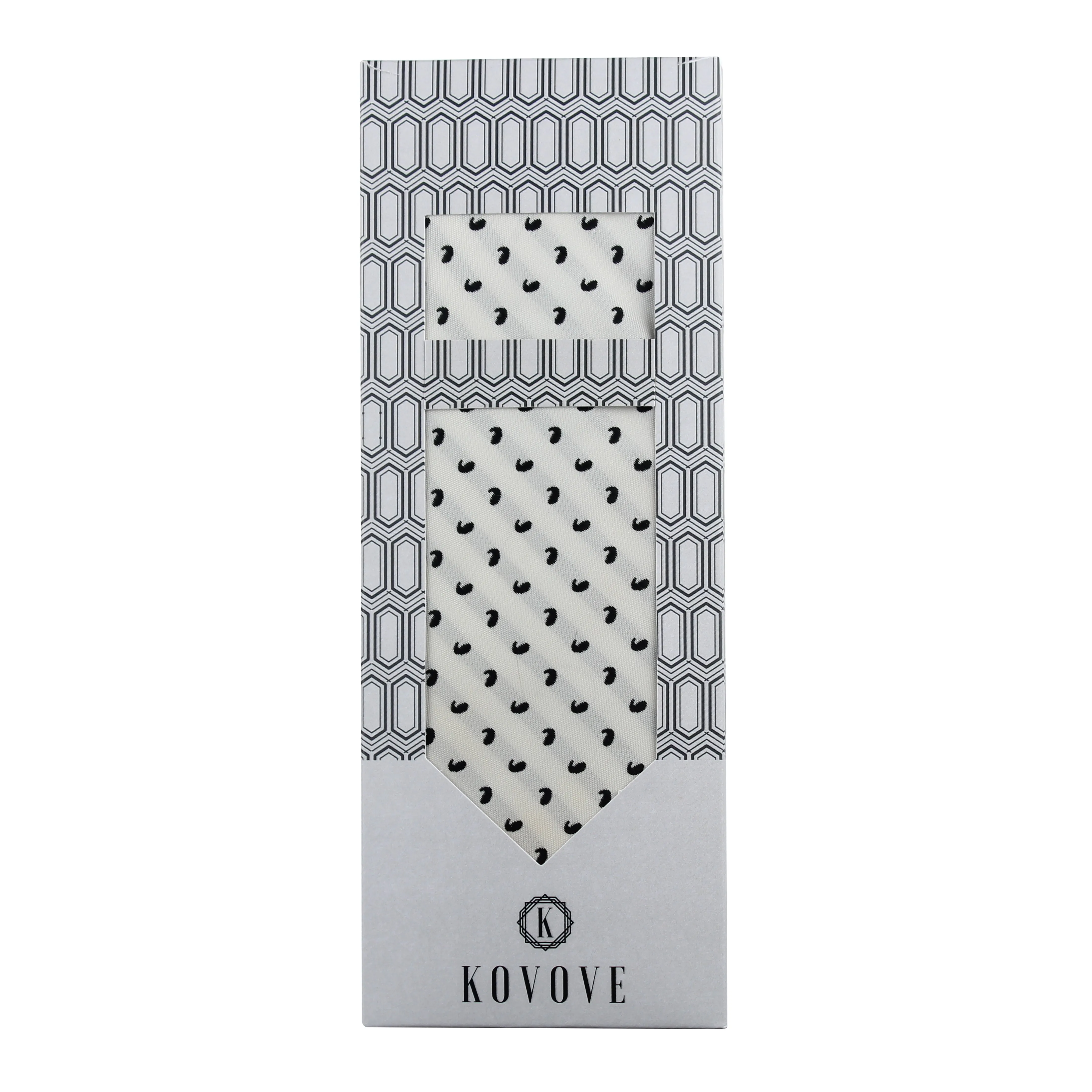 Kovove White Paisley Necktie and Pocket Square Gift Box