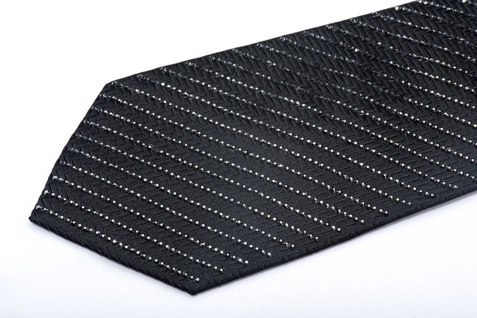 Lalanta Men's Rhinestone Silk Necktie Jet Black Hematite Crystals On Black