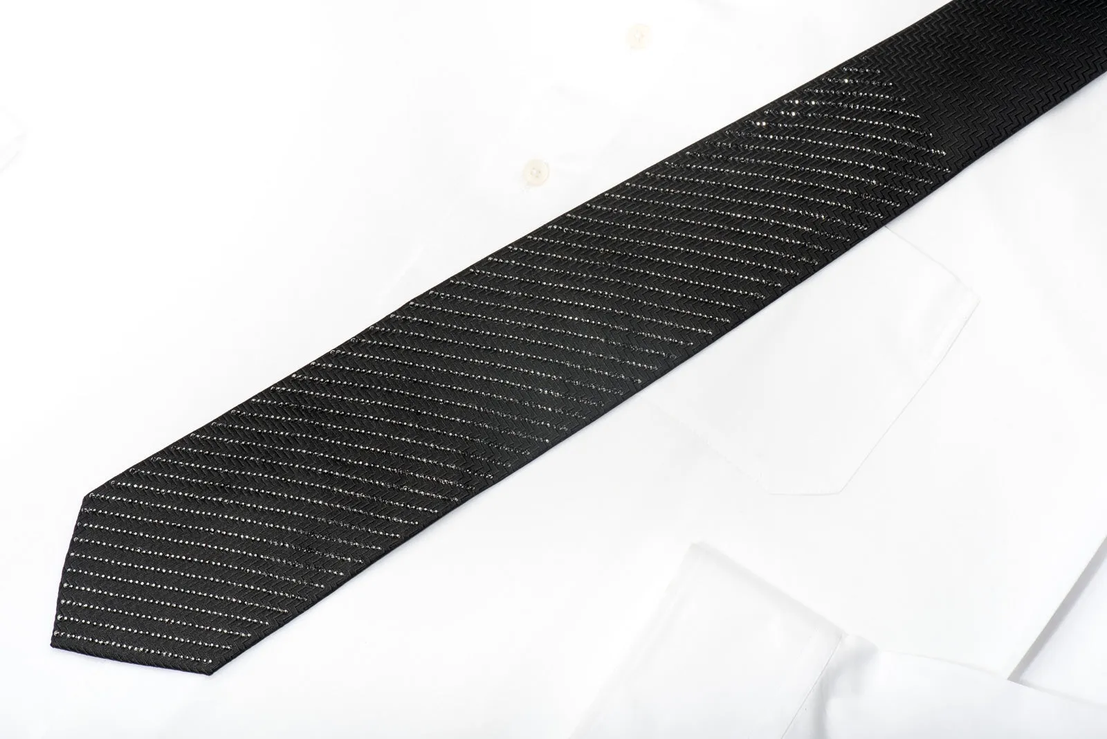 Lalanta Men's Rhinestone Silk Necktie Jet Black Hematite Crystals On Black