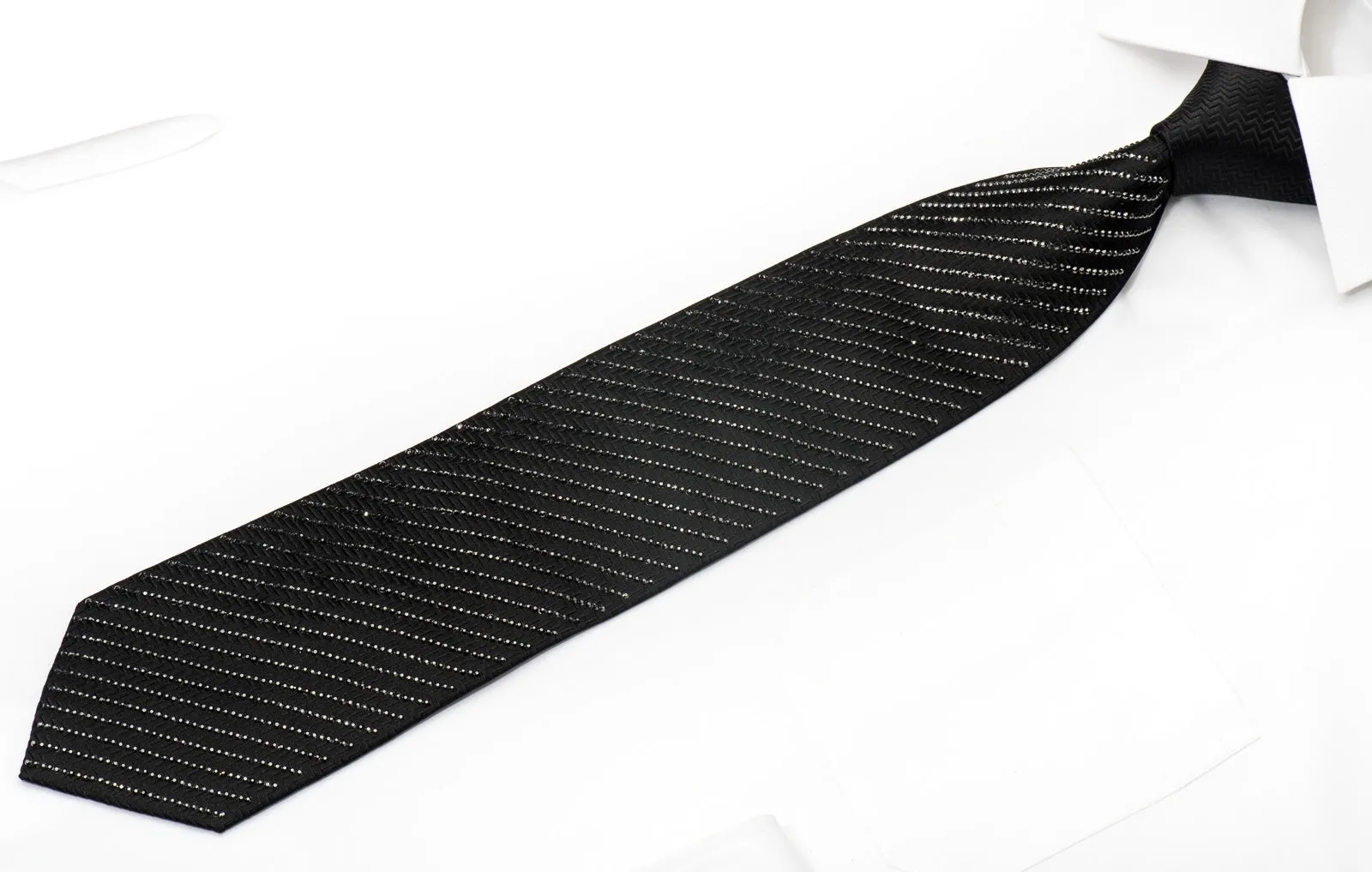 Lalanta Men's Rhinestone Silk Necktie Jet Black Hematite Crystals On Black