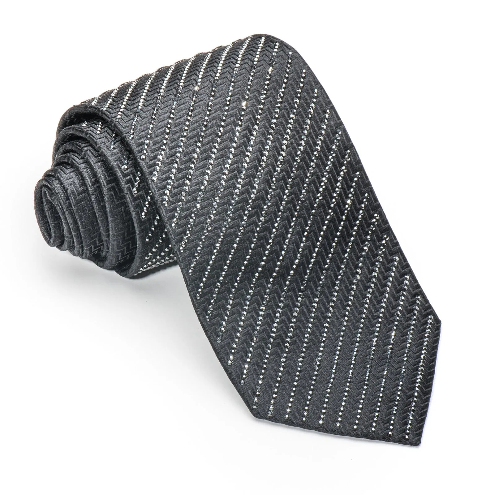 Lalanta Men's Rhinestone Silk Necktie Jet Black Hematite Crystals On Black
