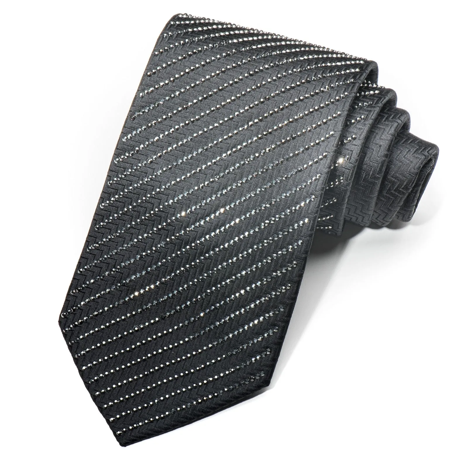 Lalanta Men's Rhinestone Silk Necktie Jet Black Hematite Crystals On Black