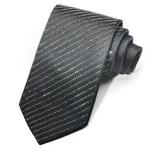 Lalanta Men's Rhinestone Silk Necktie Jet Black Hematite Crystals On Black