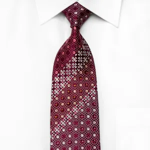 Lancetti Men's Crystal Rhinestone Silk Tie Geometric On Burgundy With Sparkles