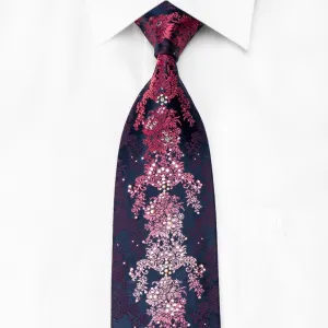 Lancetti Men's Crystal Silk Tie Pink Purple Floral On Navy With Silver Sparkles