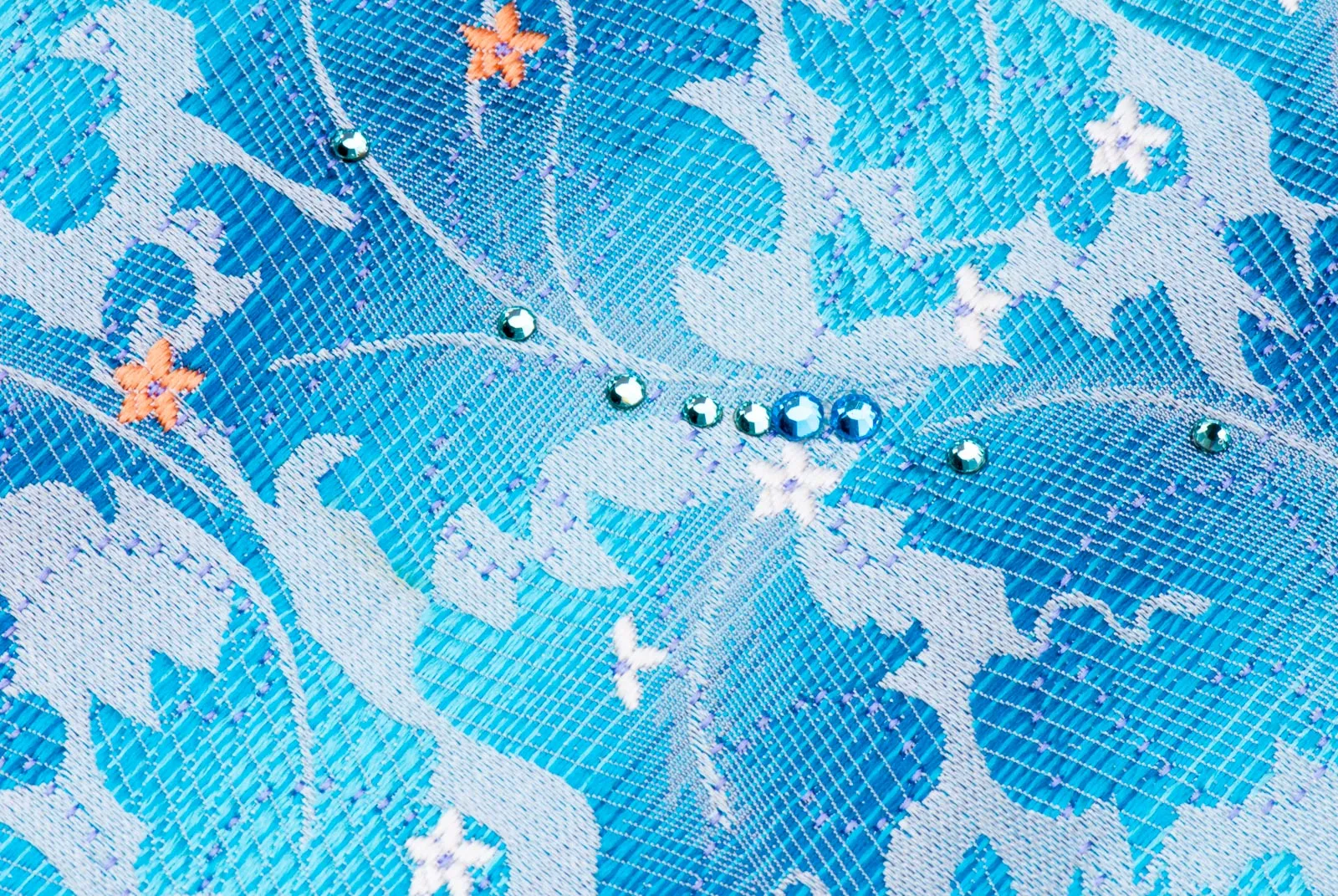 Lancetti Rhinestone Silk Neck Tie Floral Design On Blue Classic 3 1/2 Inch