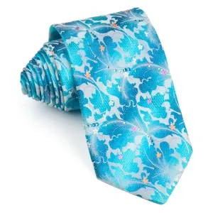 Lancetti Rhinestone Silk Neck Tie Floral Design On Blue Classic 3 1/2 Inch