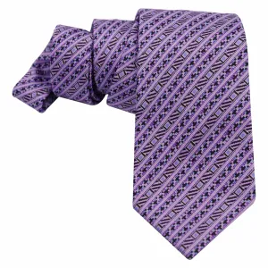 LAVENDER GEOMETRIC DESIGN WITH STRIPES SILK TIE