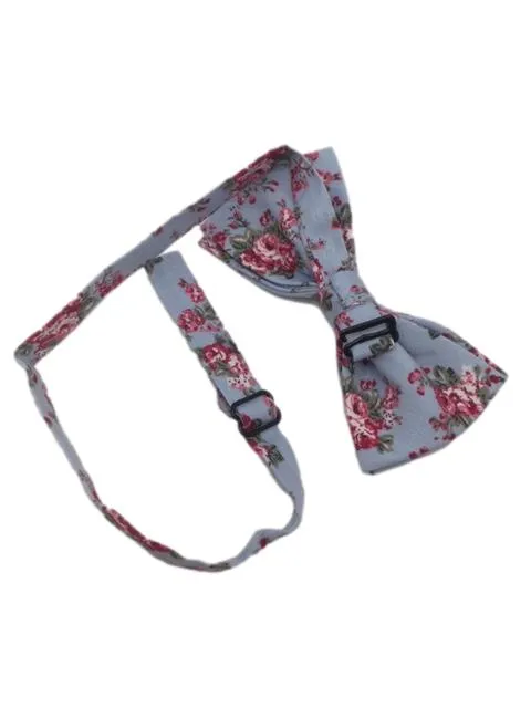 Light Blue Bow Tie with Pink Floral Pattern