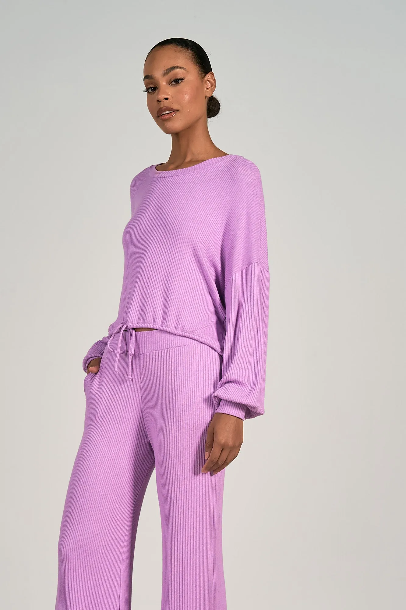 Long Sleeve Drawstring Top - Lavender