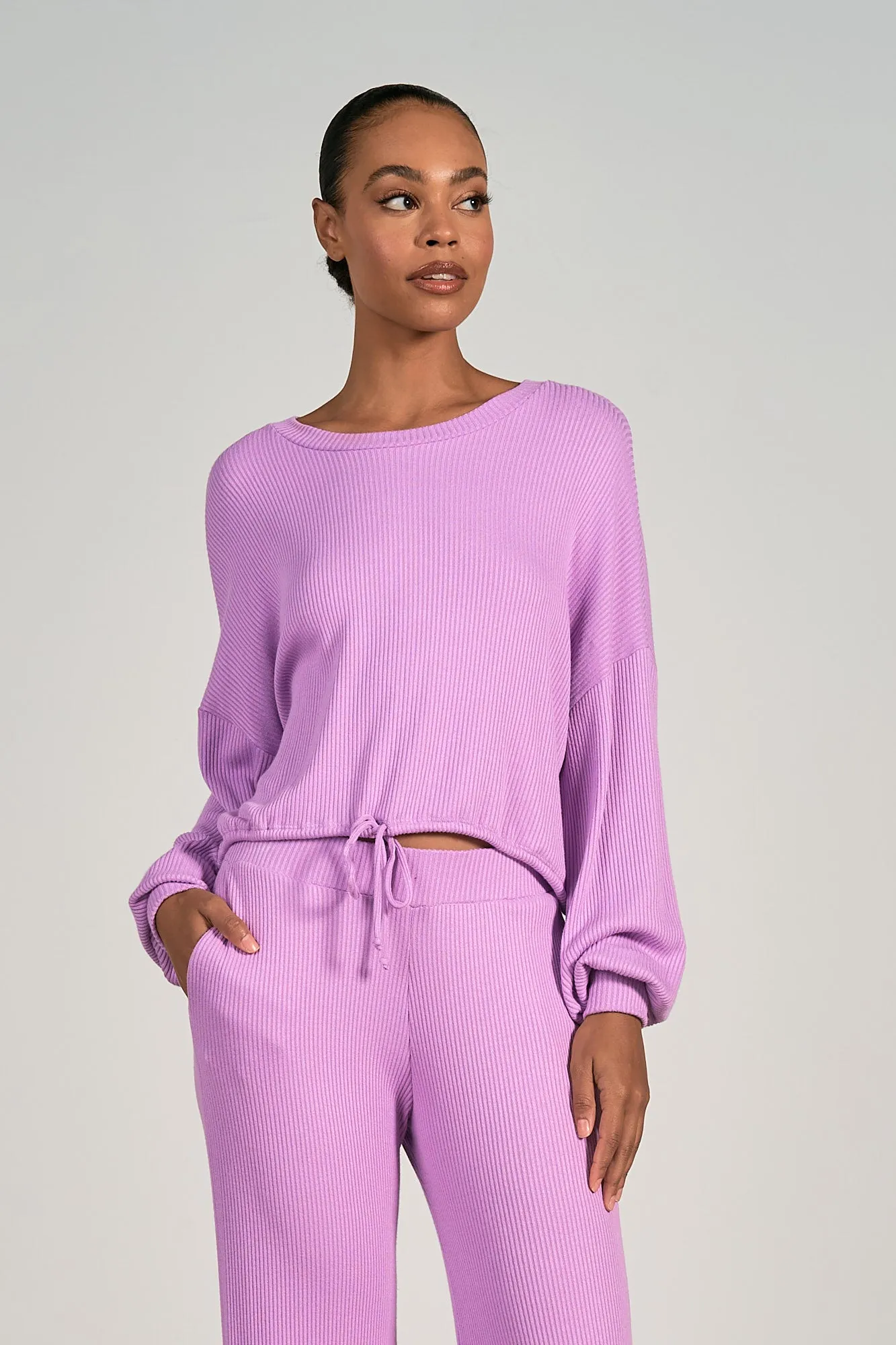 Long Sleeve Drawstring Top - Lavender
