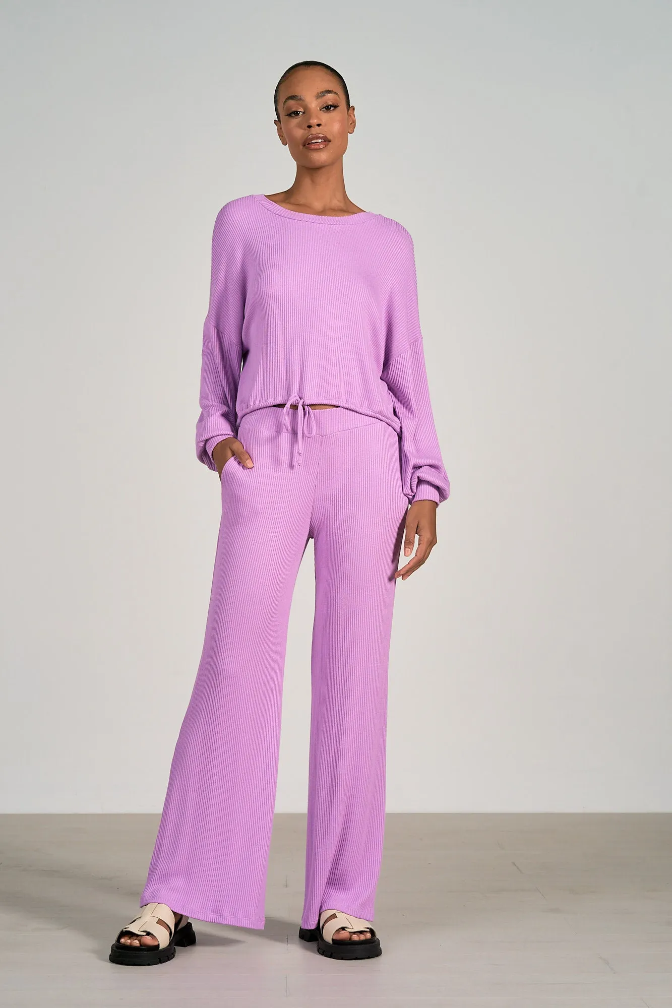 Long Sleeve Drawstring Top - Lavender