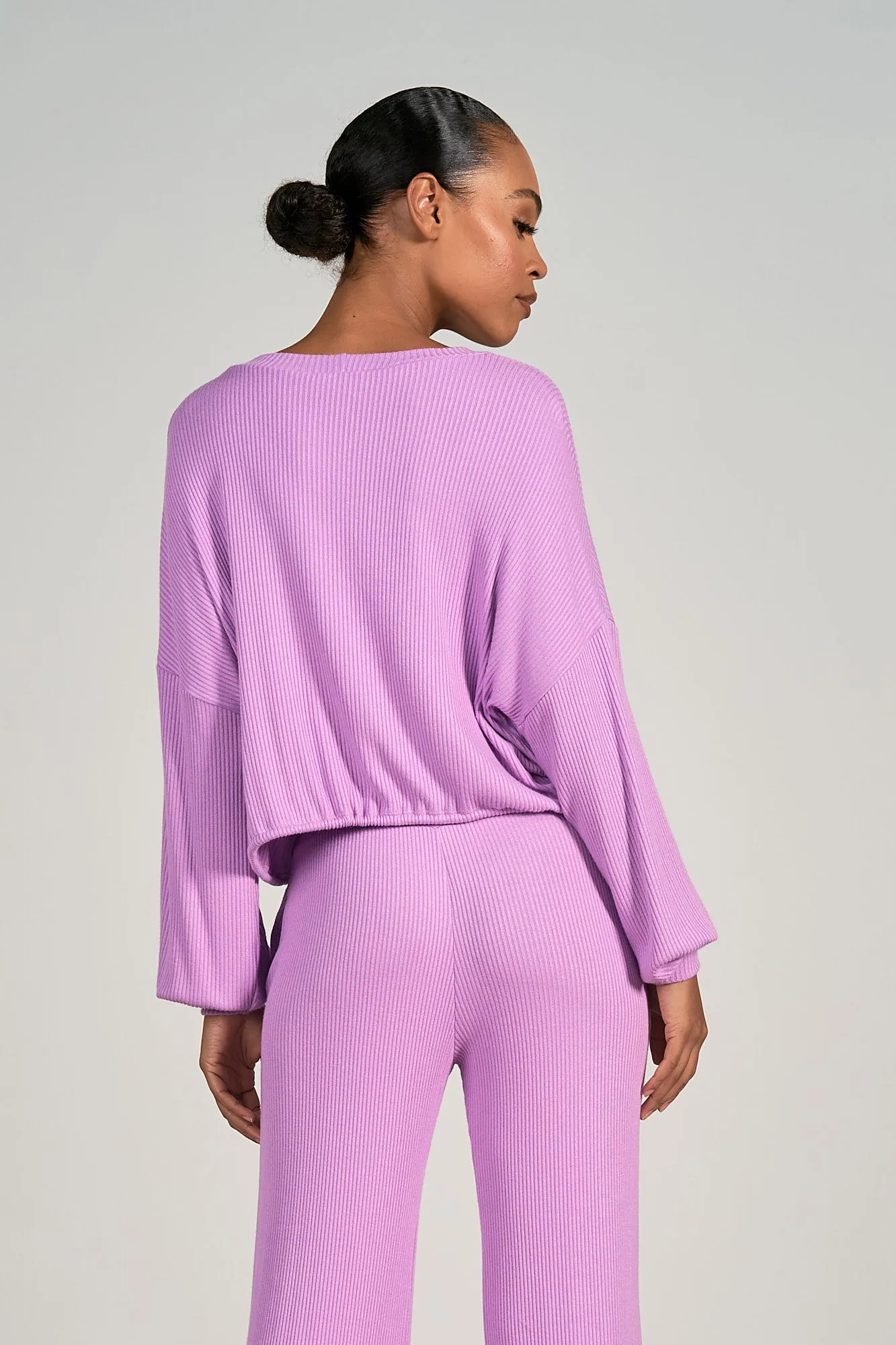 Long Sleeve Drawstring Top - Lavender