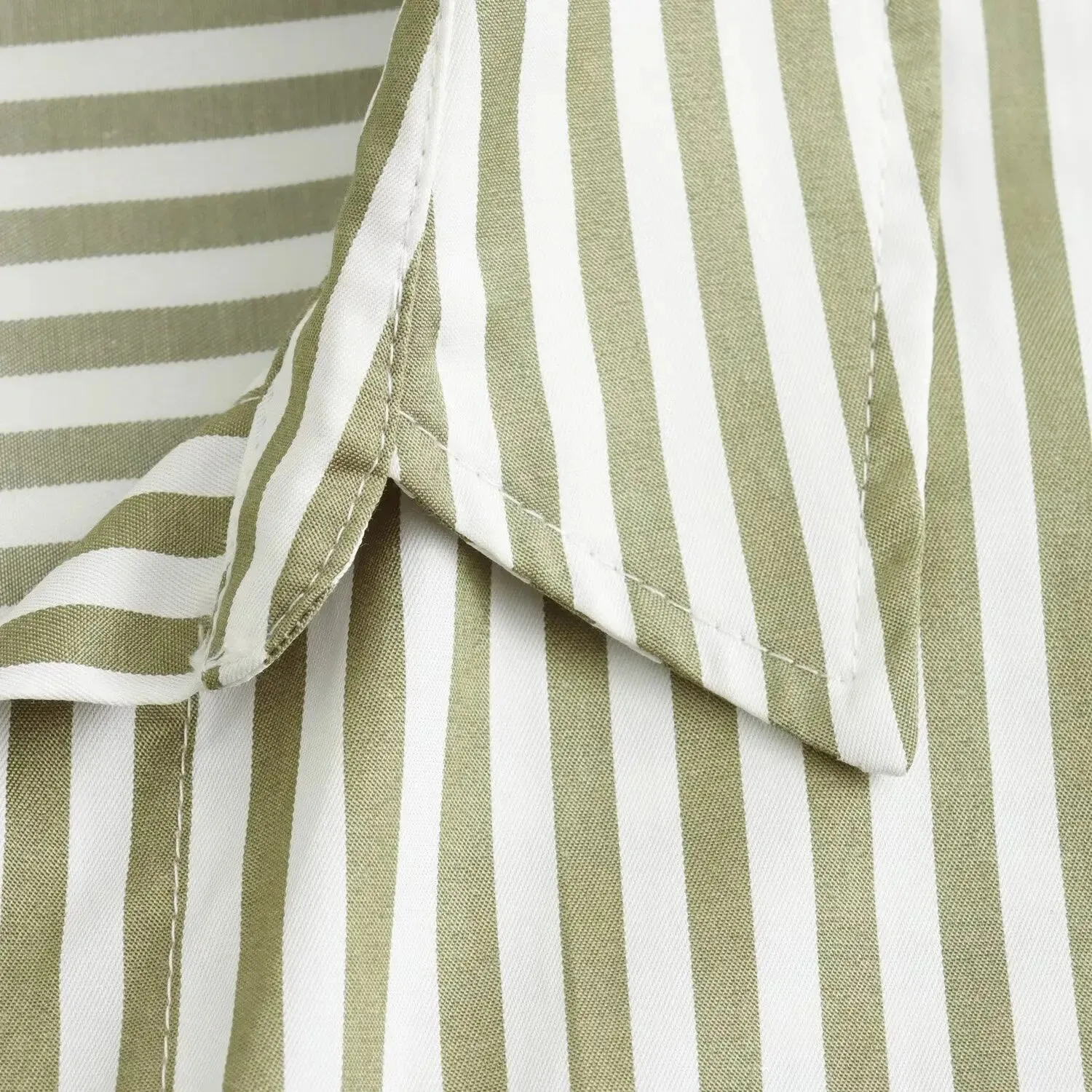 Loose Green Stripe Print Blouse –  Single Breasted Casual Shirt Top