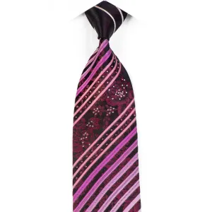 Louis Quatorze Men's Rhinestone Silk Necktie Striped Floral On Purple
