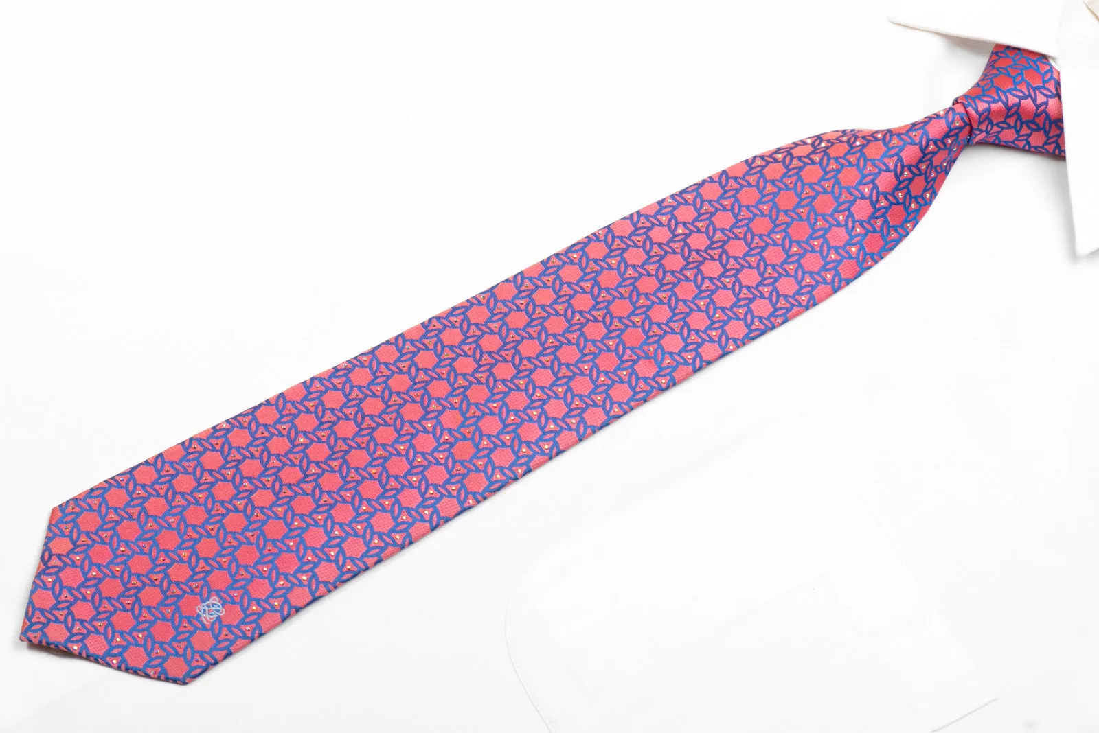 Louis Quatorze Rhinestone Silk Tie Blue Geometric On Pink