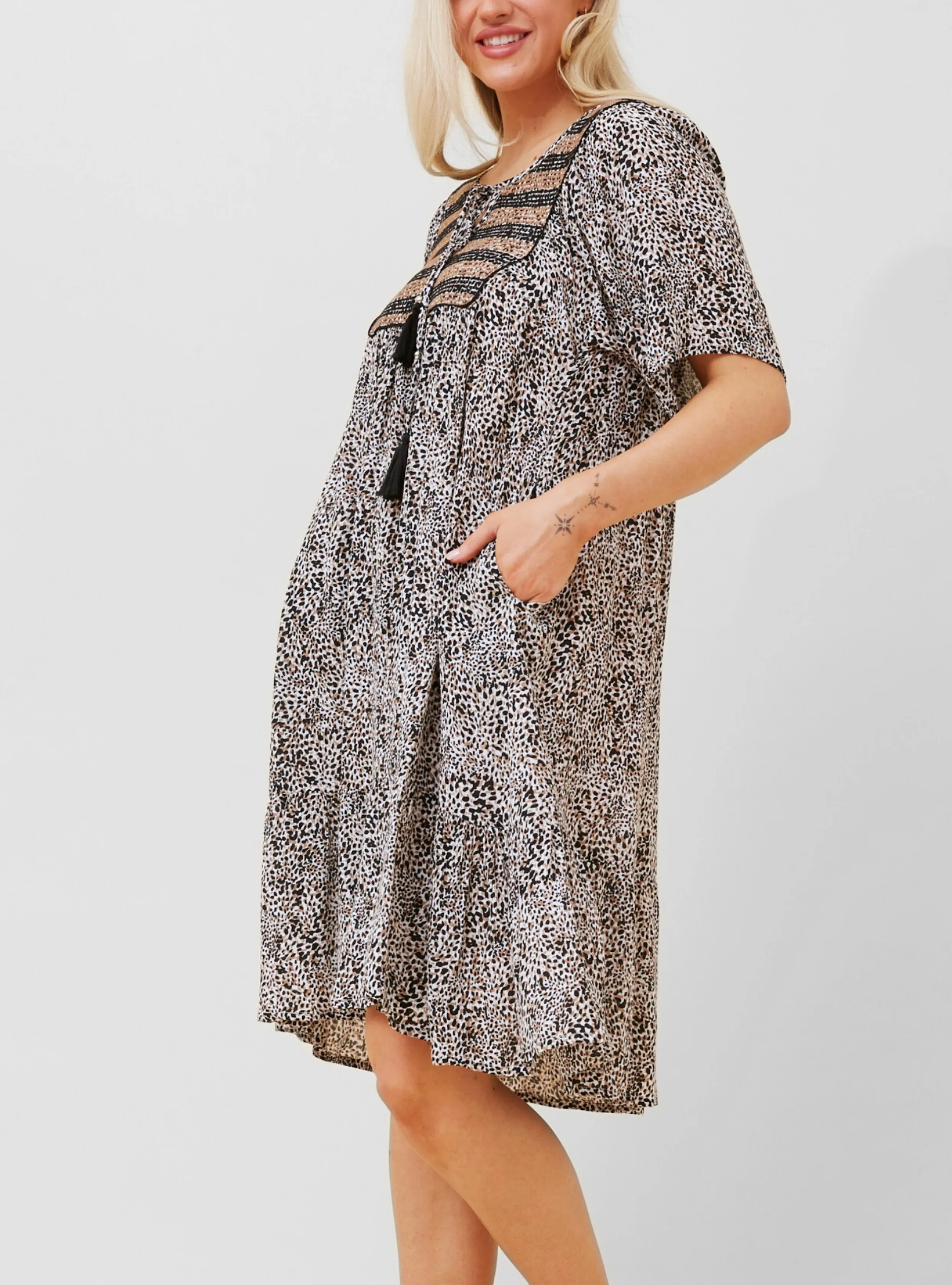 MANDY DRESS - Beige Multi