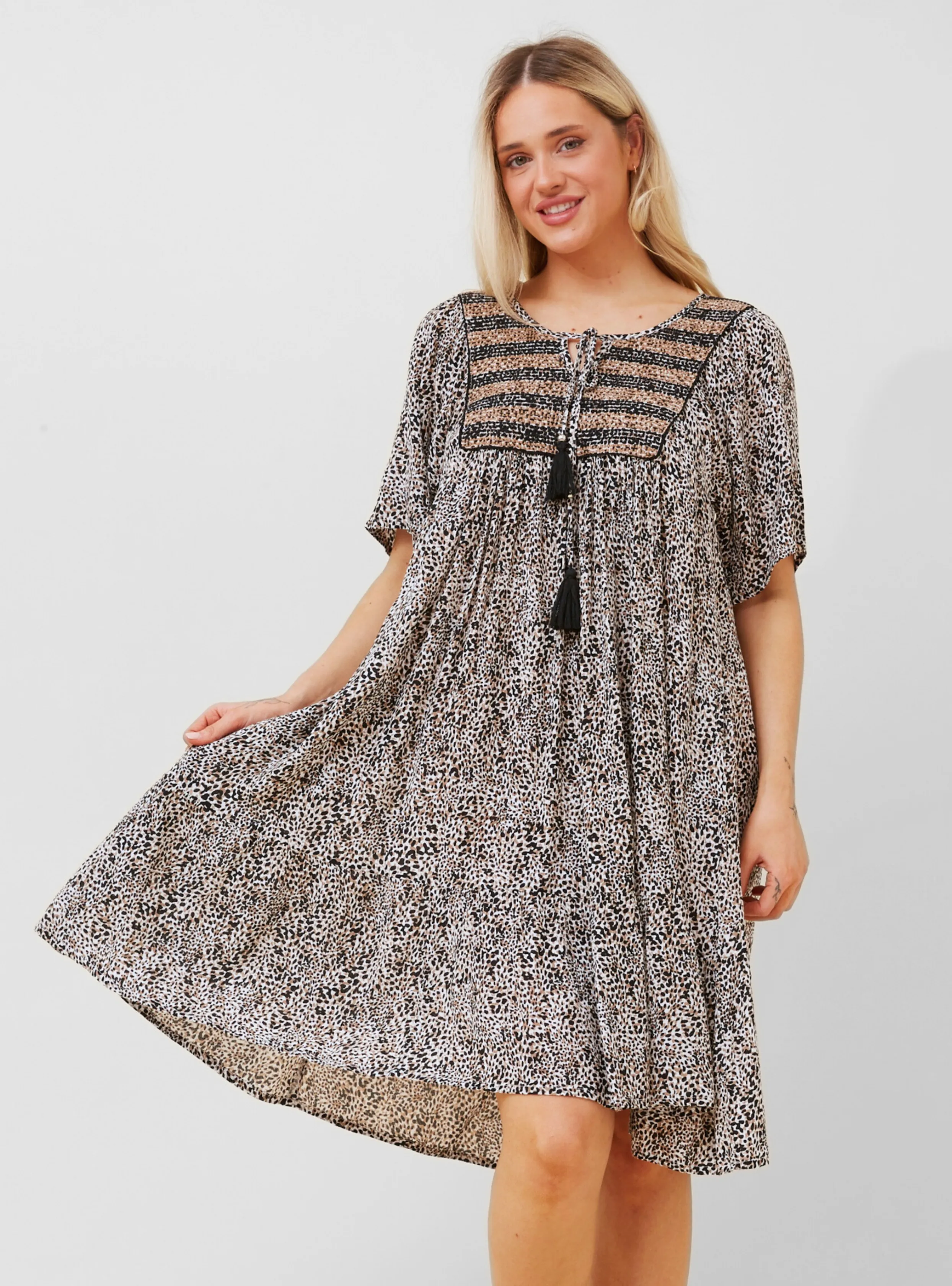 MANDY DRESS - Beige Multi