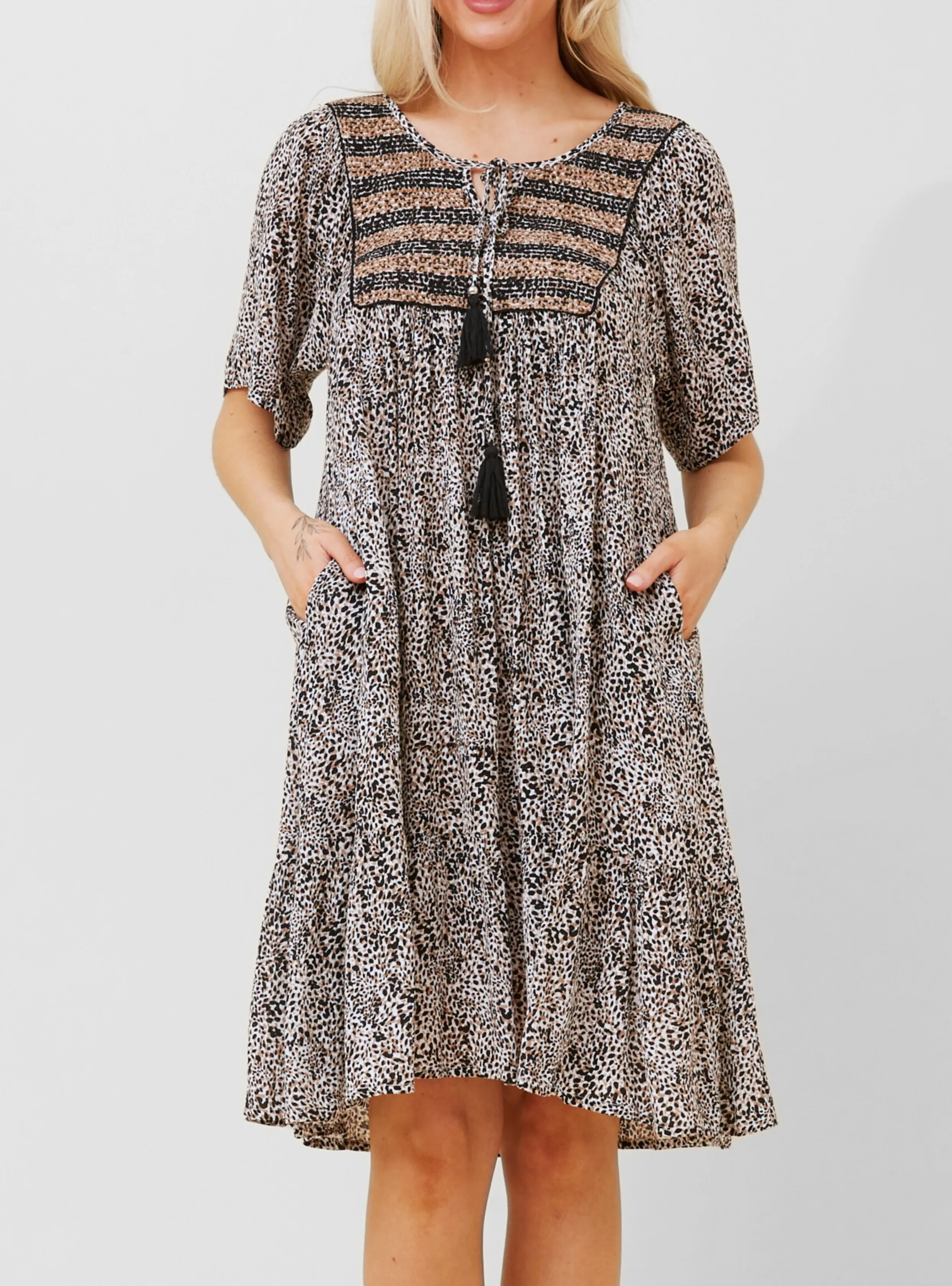MANDY DRESS - Beige Multi