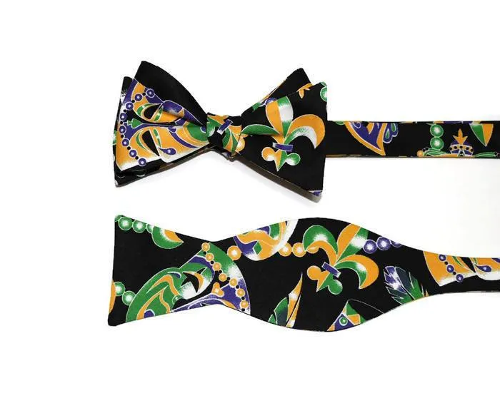 Mardi Gras Mask & Beads Bow Tie