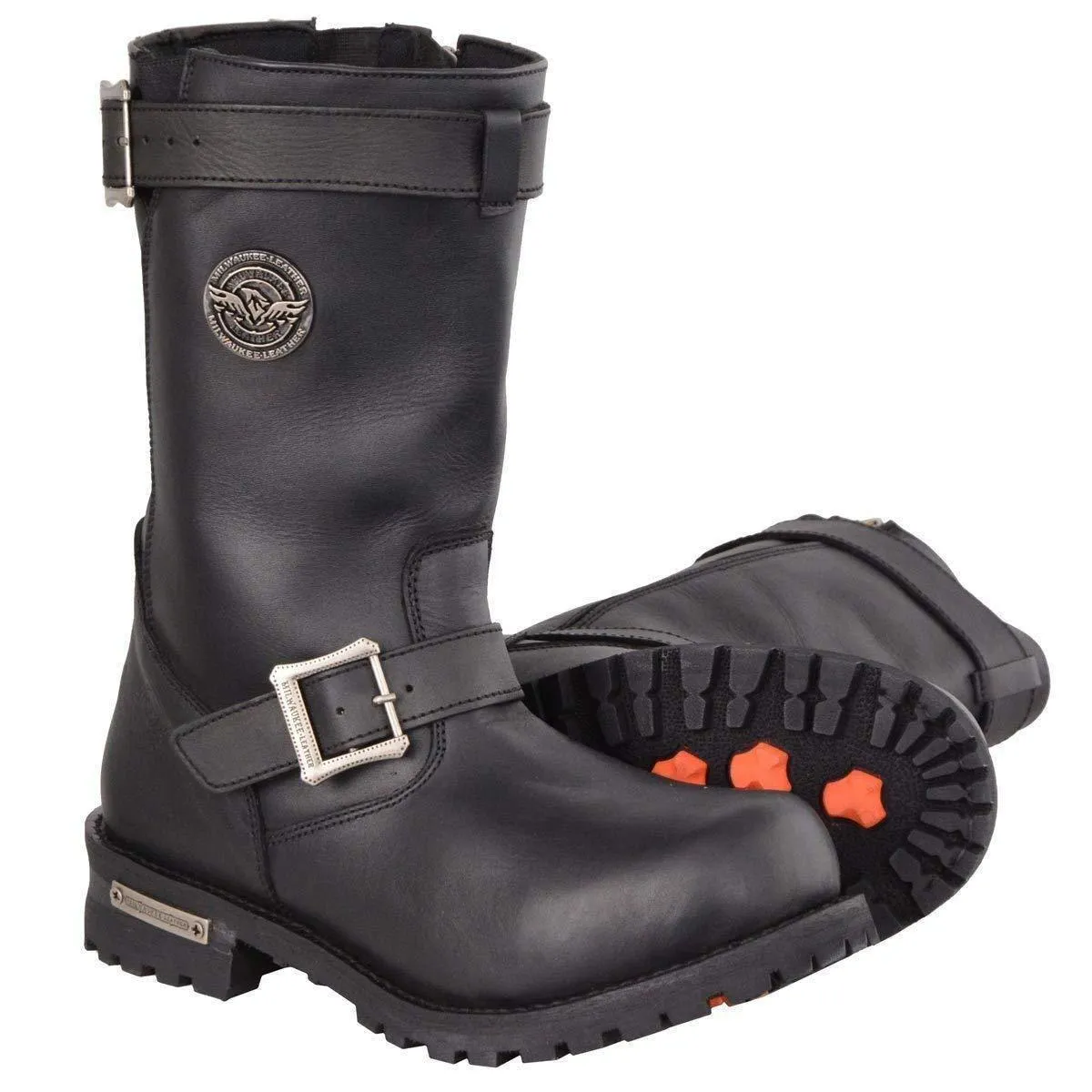 Mens 11 Inch Classic Engineer Leather biker Boot-Wide