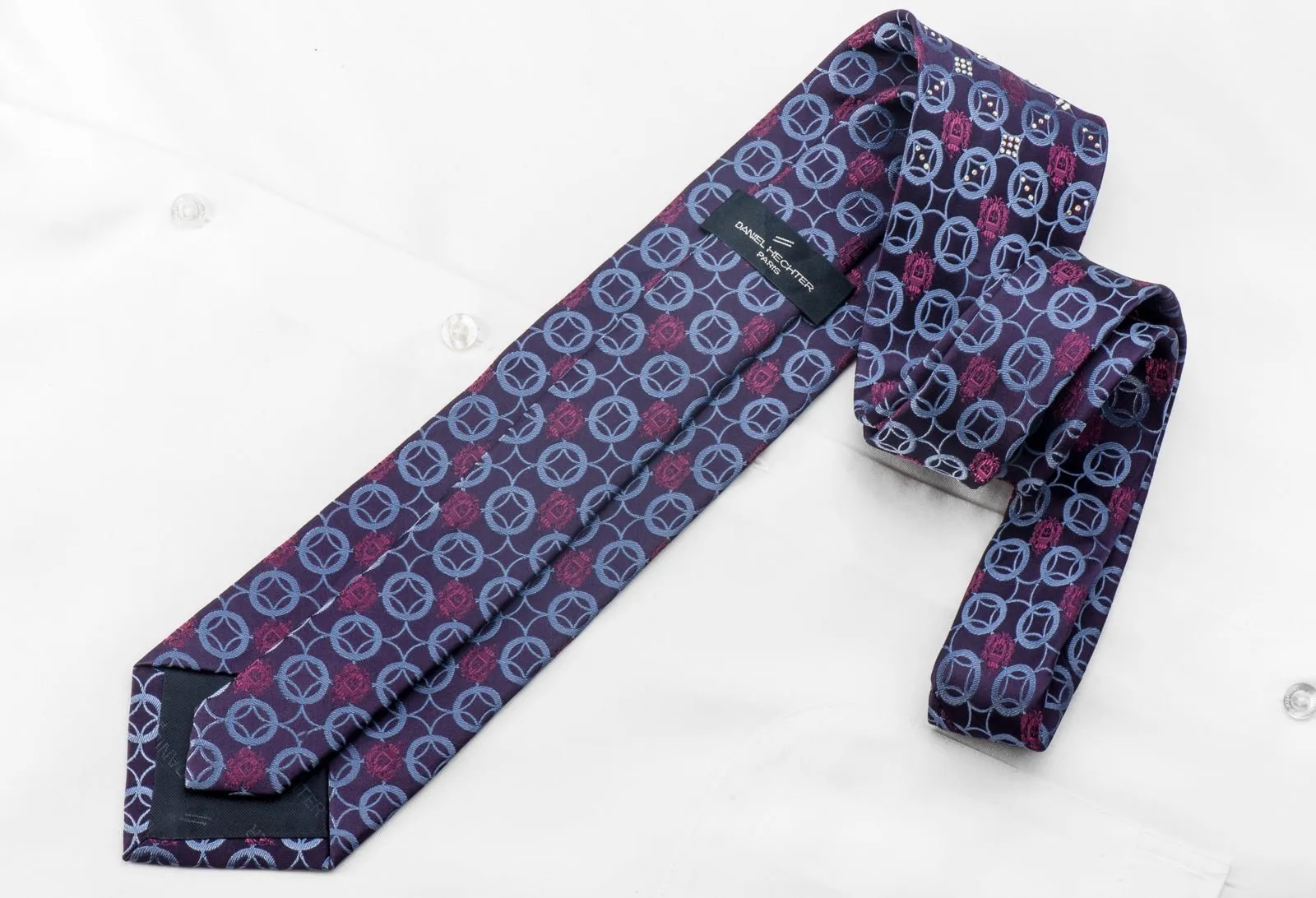 Mens Crystal Rhinestone Necktie Blue Circles On Dark Purple