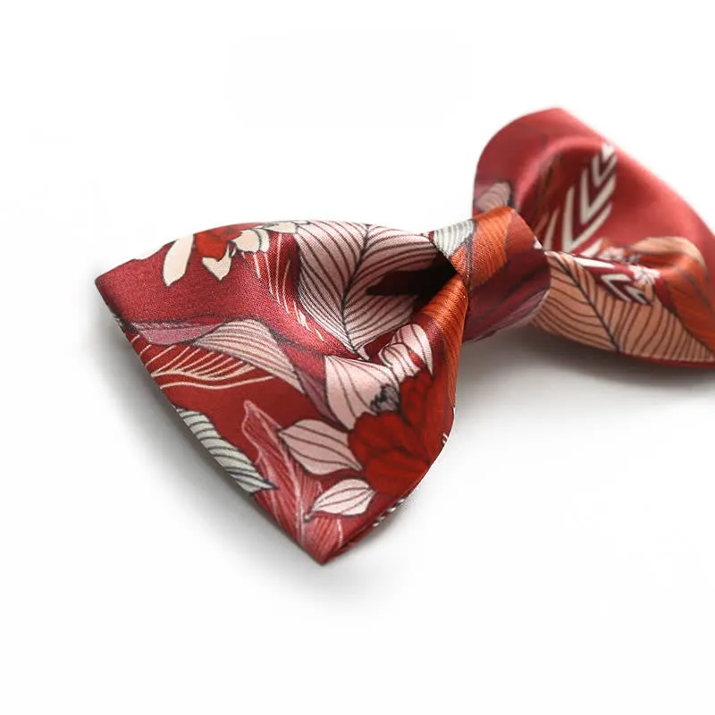 Men's Red Flower Printed Wedding Bow Tie