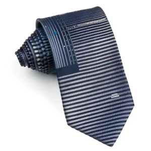 Men's Silk NeckTie By Mila Schon Modern Silver Stripes On Black With Rhinestones