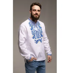 Men's Vyshyvanka with Blue Embroidery Pattern