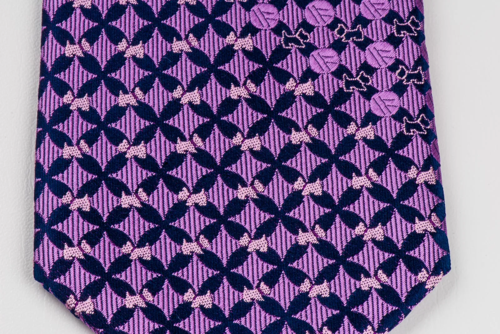 Metro City Men's Scottie Dog Silk Neck Tie Purple & Black With Rhinestones