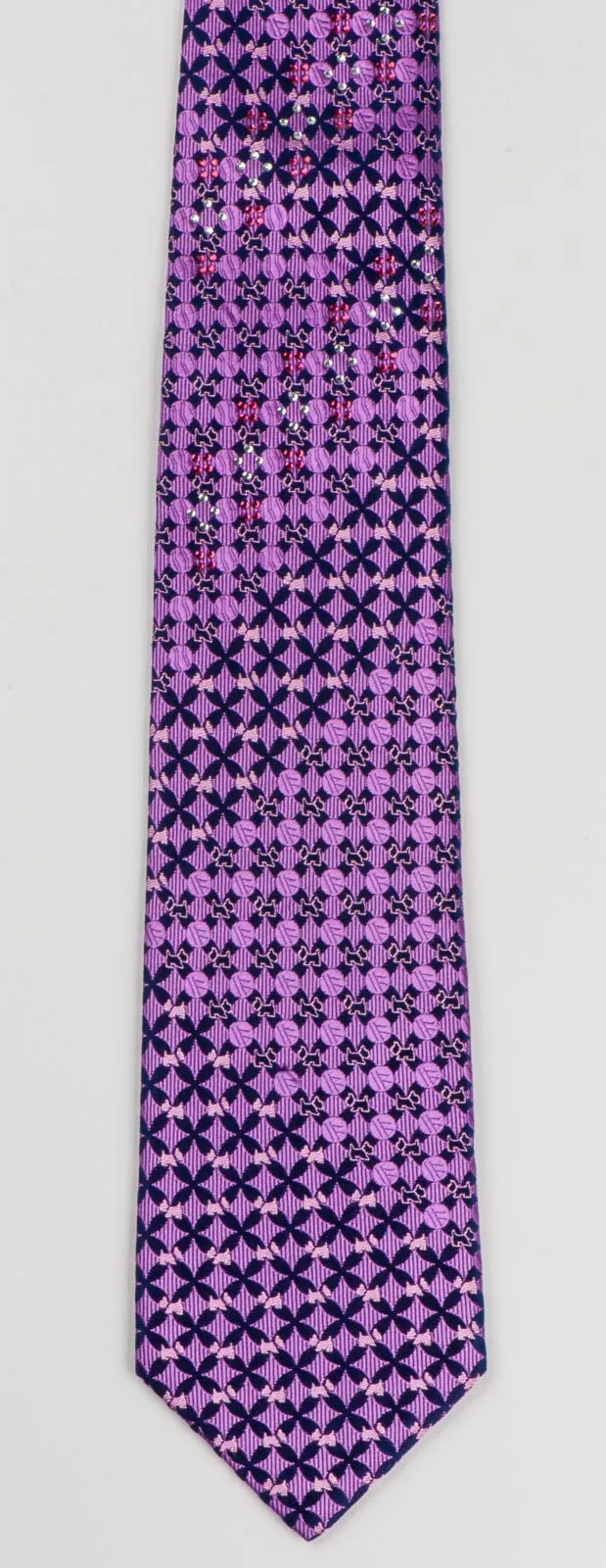 Metro City Men's Scottie Dog Silk Neck Tie Purple & Black With Rhinestones