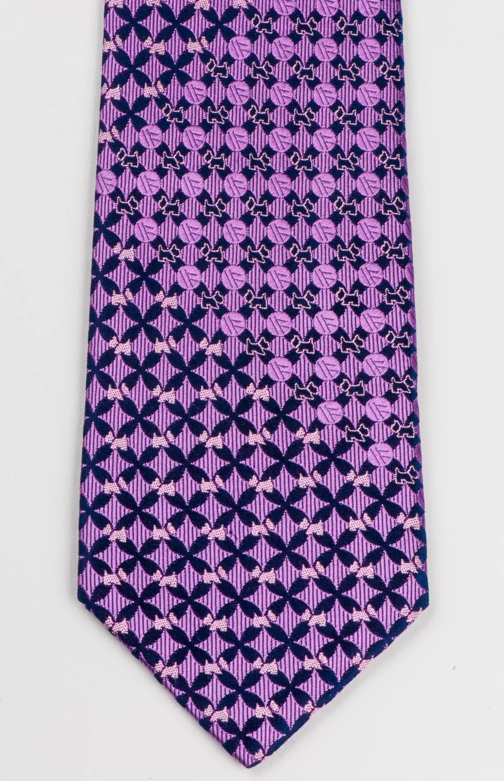 Metro City Men's Scottie Dog Silk Neck Tie Purple & Black With Rhinestones