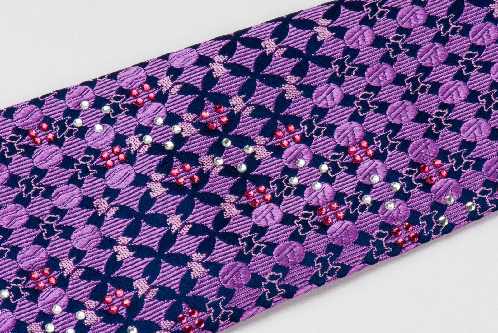 Metro City Men's Scottie Dog Silk Neck Tie Purple & Black With Rhinestones