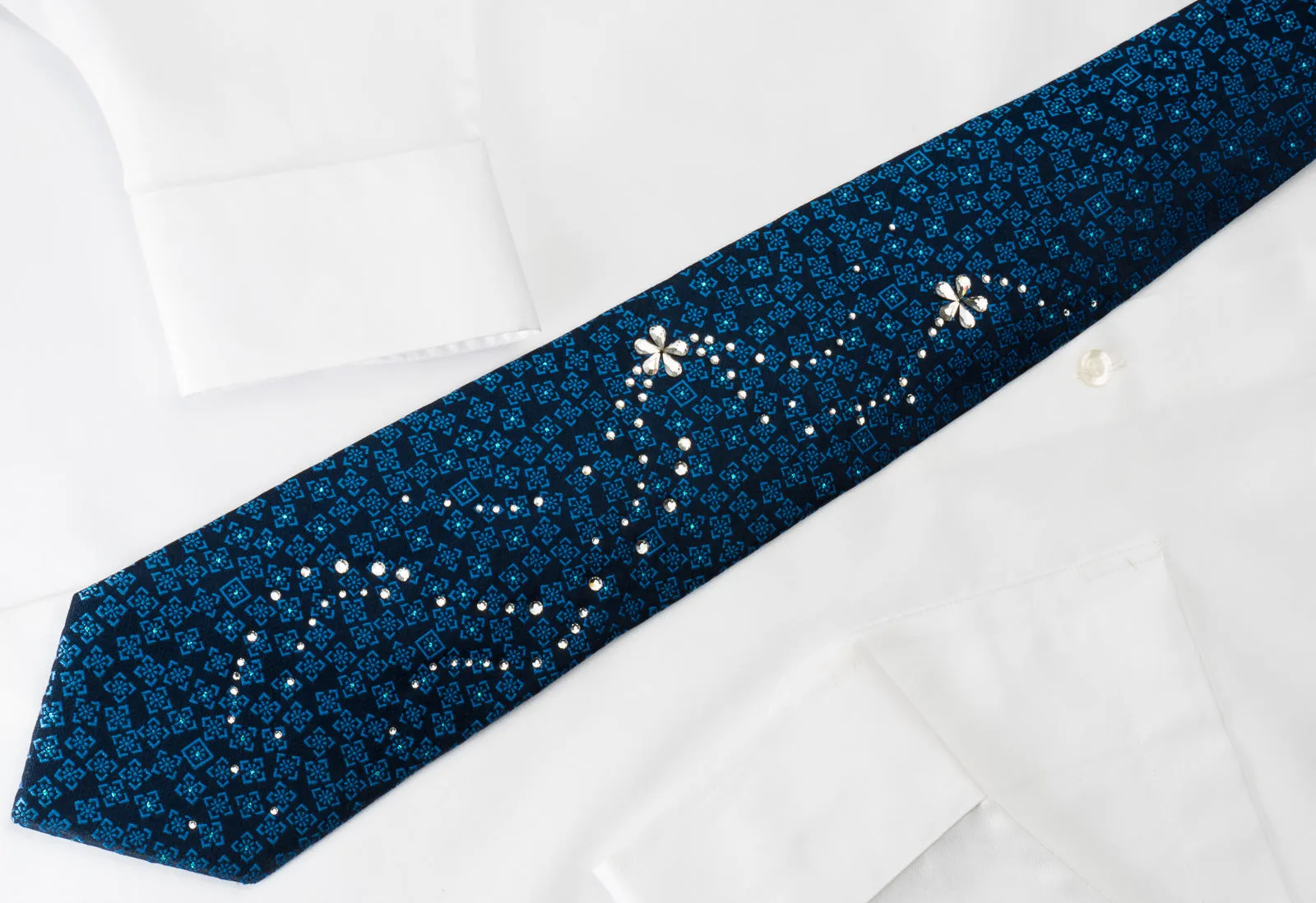 Metro City Silk Rhinestone Tie Squares On Blue With Blue Sparkles