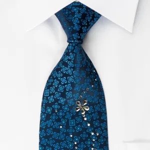 Metro City Silk Rhinestone Tie Squares On Blue With Blue Sparkles