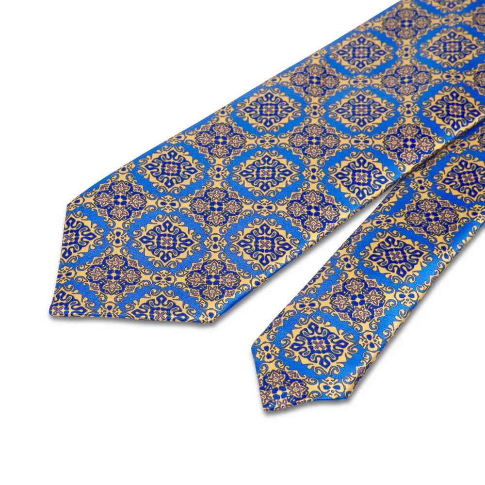 Michelangelo Masterpiece Light Blue and Yellow Duchesse Silk Tie