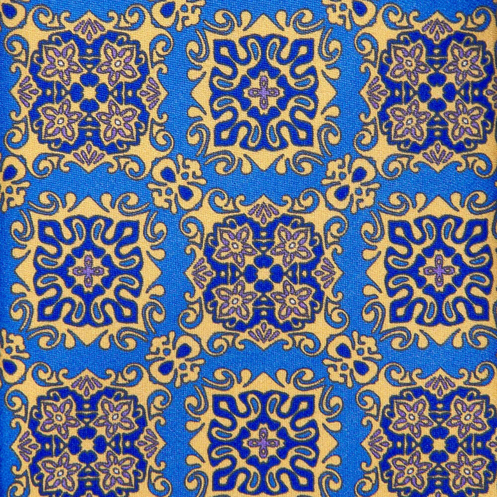 Michelangelo Masterpiece Light Blue and Yellow Duchesse Silk Tie