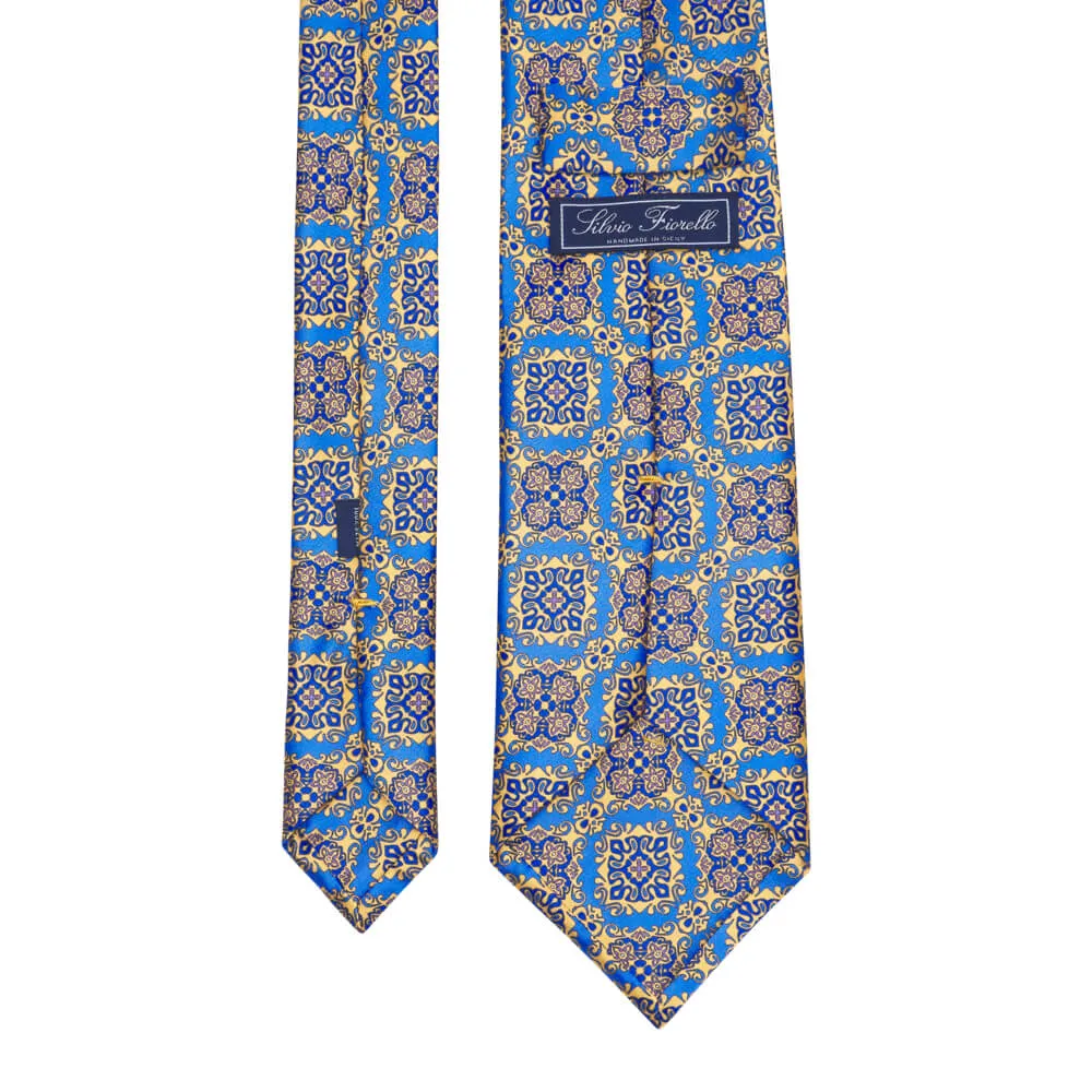 Michelangelo Masterpiece Light Blue and Yellow Duchesse Silk Tie