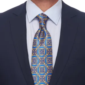 Michelangelo Masterpiece Light Blue and Yellow Duchesse Silk Tie