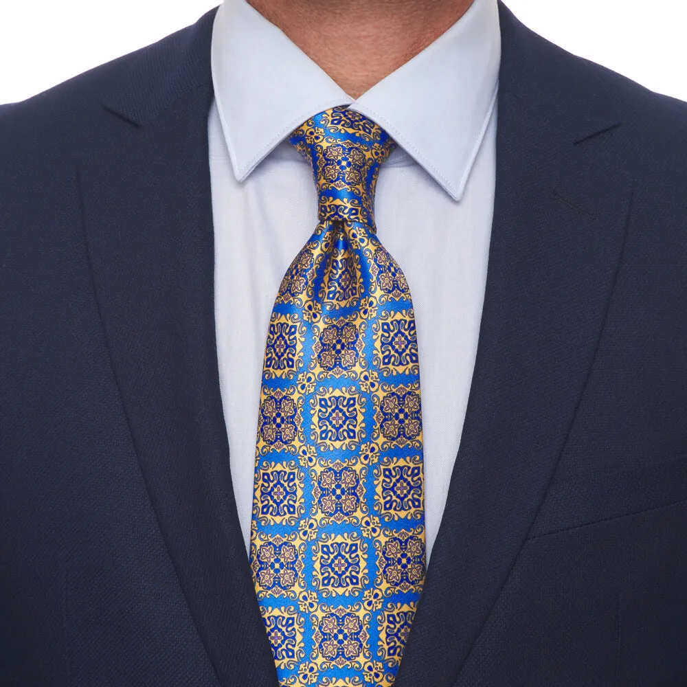 Michelangelo Masterpiece Light Blue and Yellow Duchesse Silk Tie