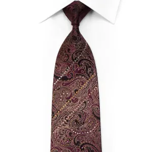 Mila Schon Rhinestone Silk Tie Gold Paisley On Purple With Gold Studs