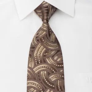 Mila Schon Rhinestone Tie Golden Interlocking Circles On Brown With Gold Sparkles