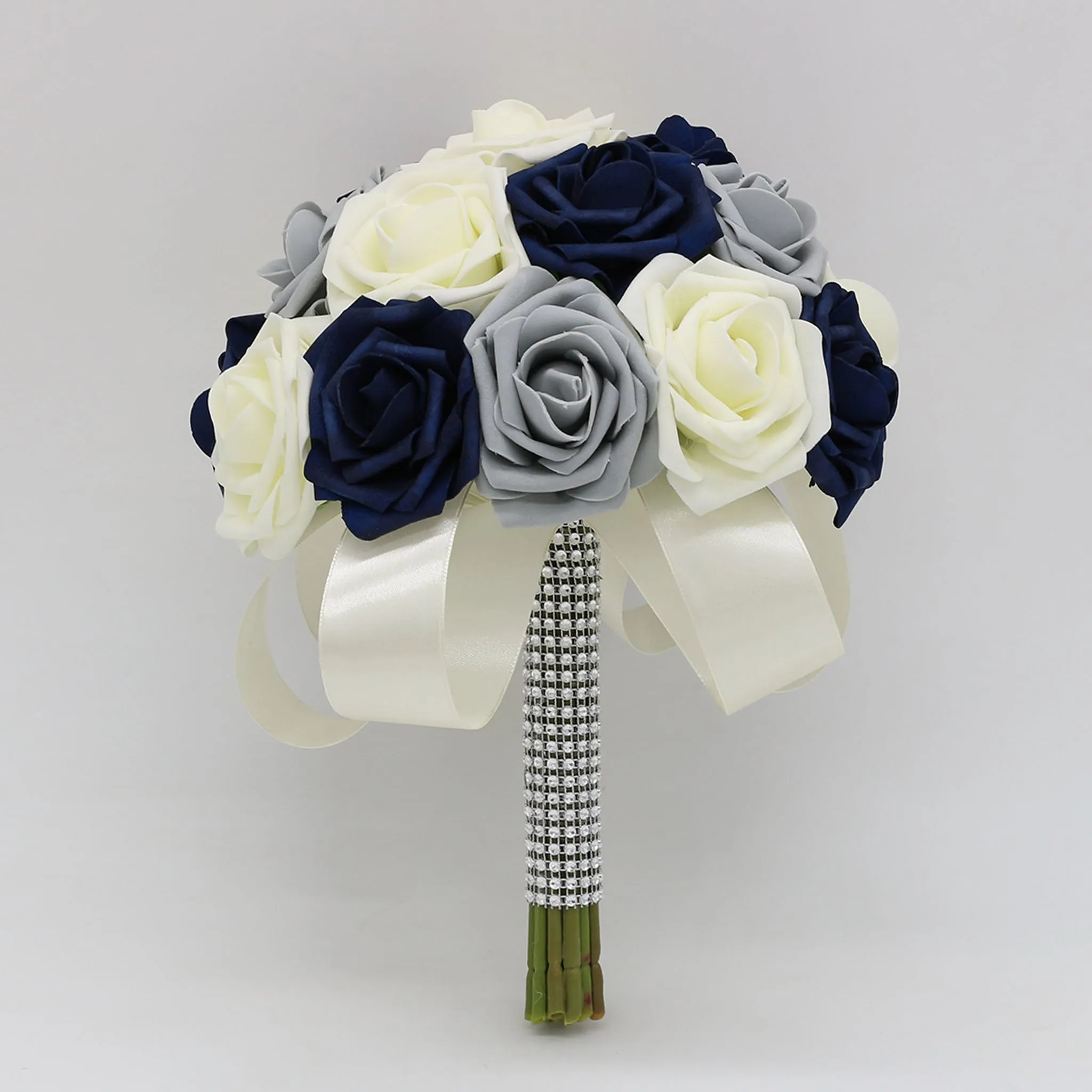Navy Blue Gray Ivory Wedding Bouquet