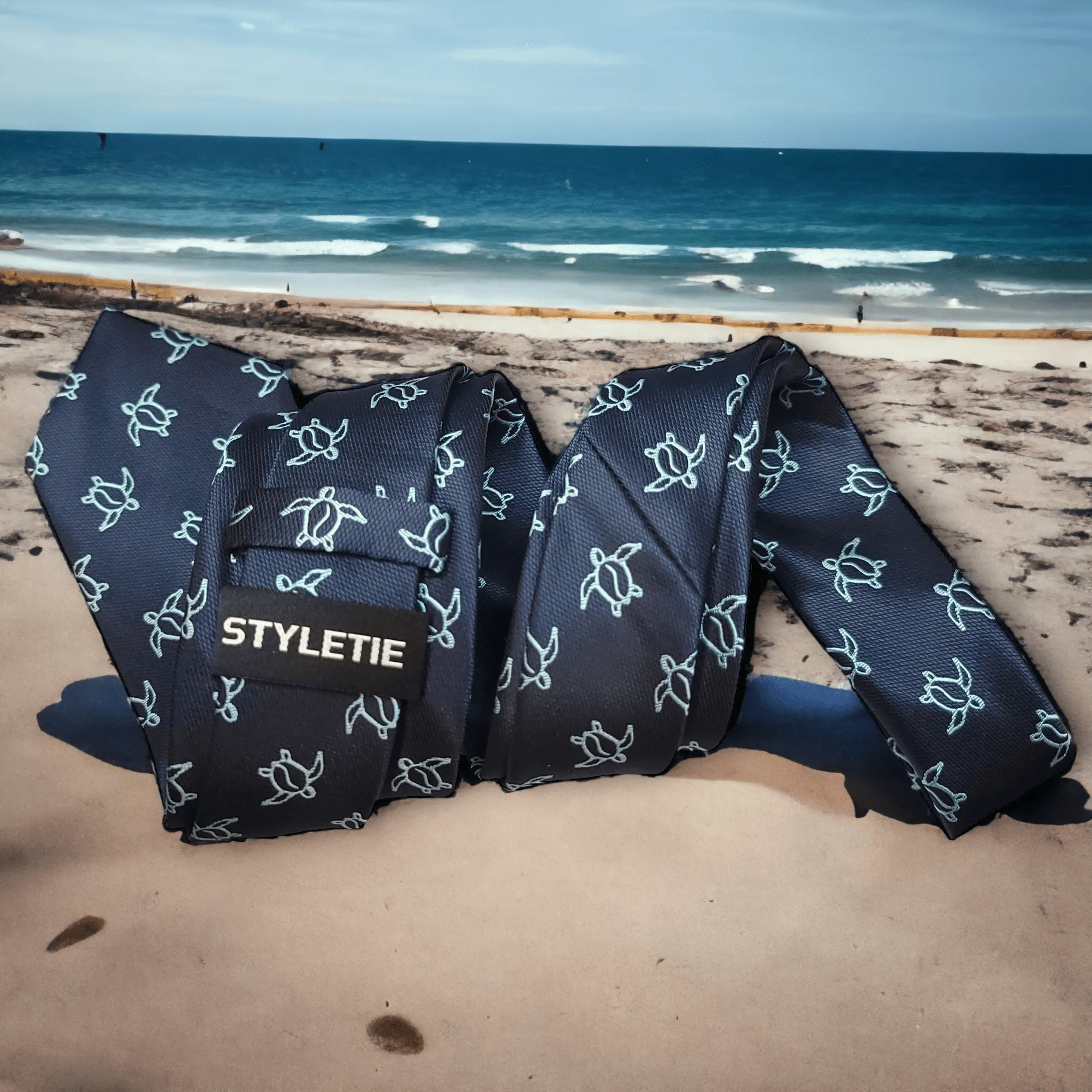 Navy Blue Light Blue Turtle Pattern Tie