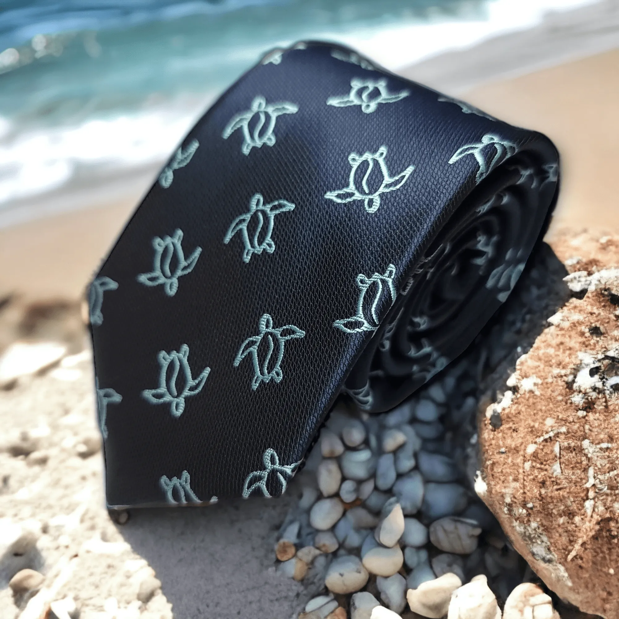 Navy Blue Light Blue Turtle Pattern Tie