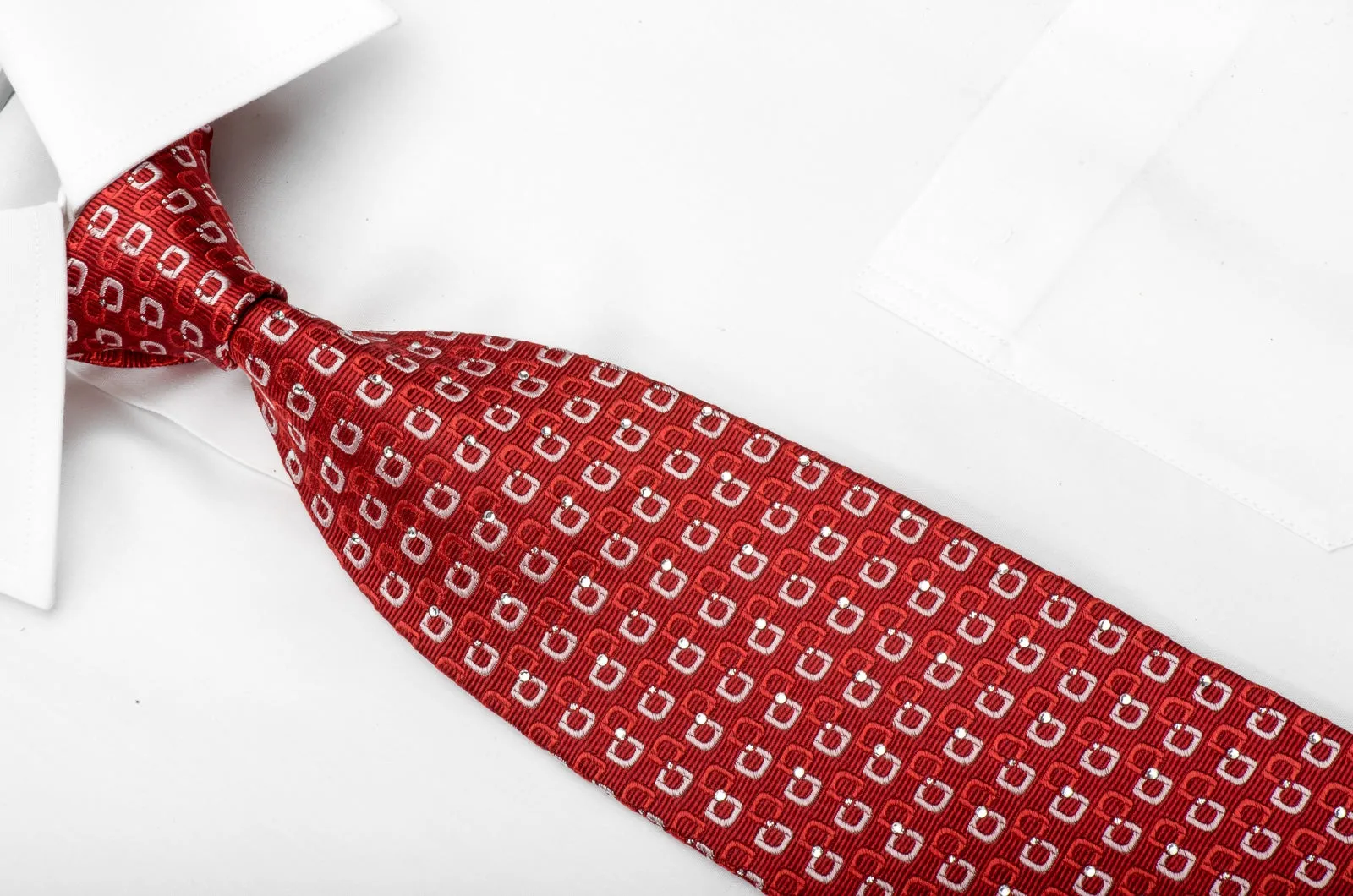 Nina Ricci Men's Rhinestone Tie Interlocking Squares On Red With Silver Sparkles